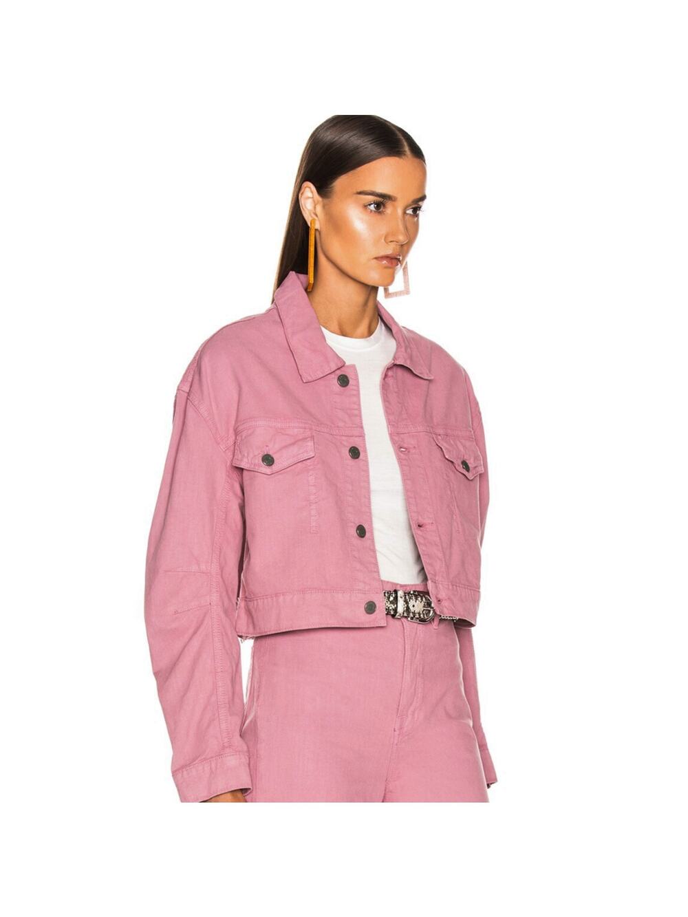 GRLFRND Lacy Minimal Crop Trucker Denim Jacket Pink La Dolce Vita Medium